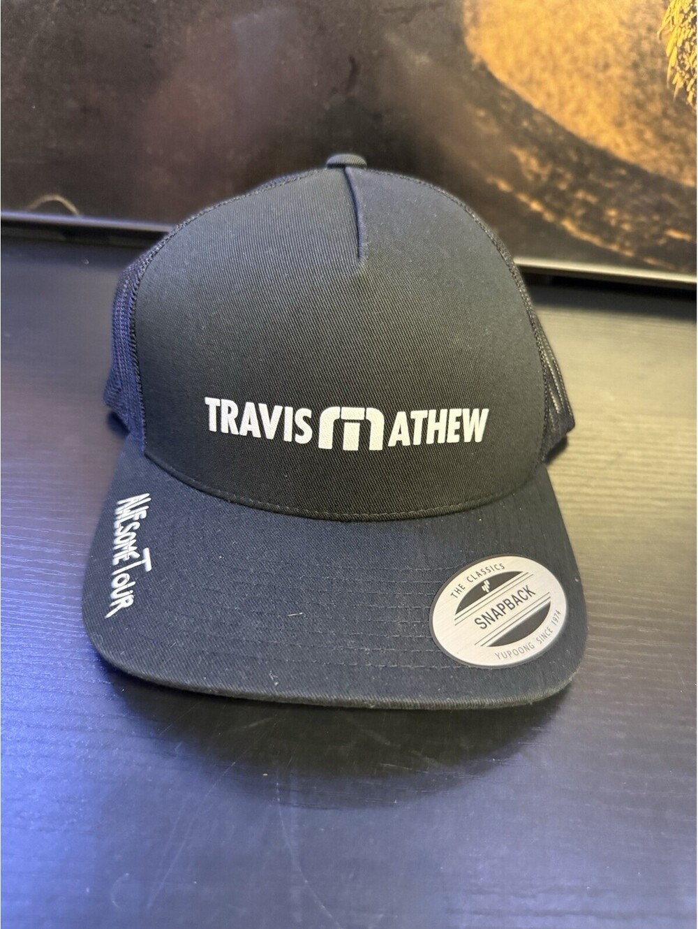 TravisMathew Awesome Tour Black Trucker Snapback Golf Hat Cap OSFM